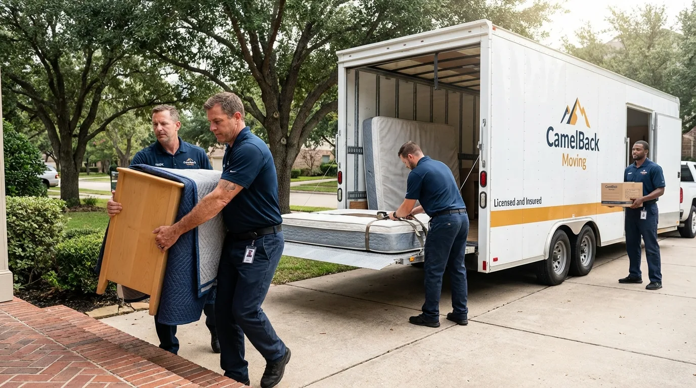 Crew loading residential truck for cross-state move from Oak Hill, FL