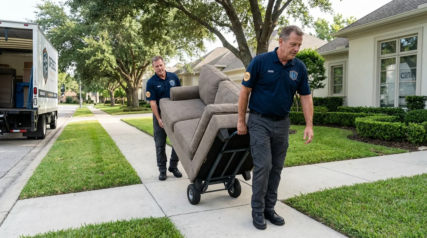 Local residential moving crew loading furniture in Oak Hill, FL