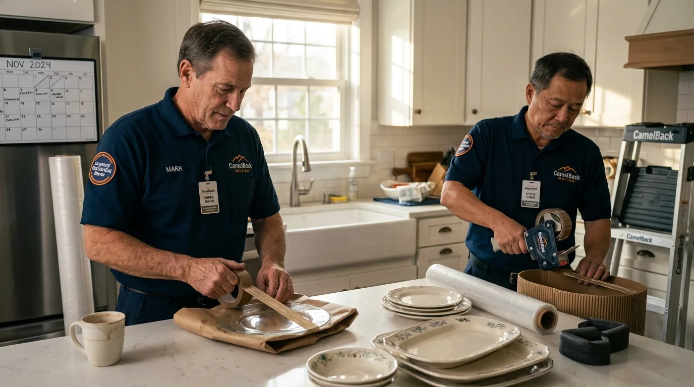 Professional crew packing kitchen dishware in Oak Hill, FL